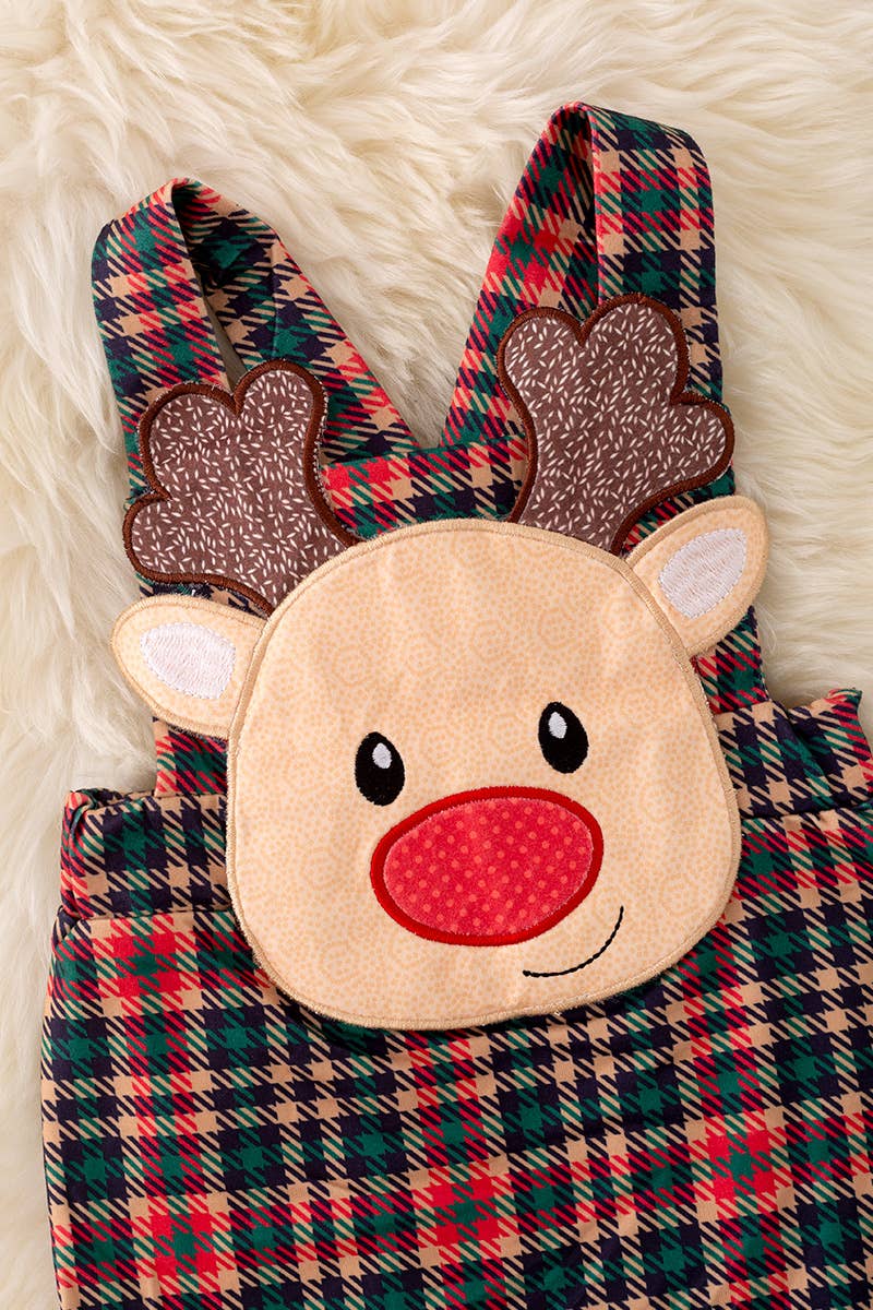 Red nose reindeer applique baby romper : 3M