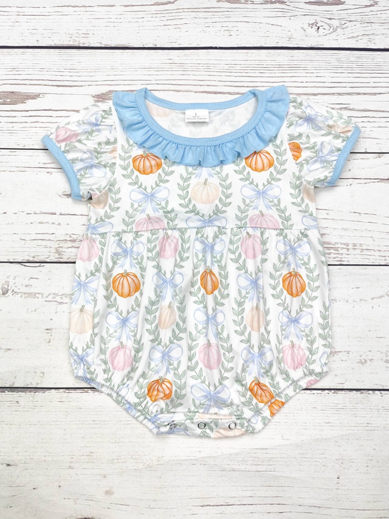 Baby Bow Pumpkin Bubble With Ruffle: 0-3M