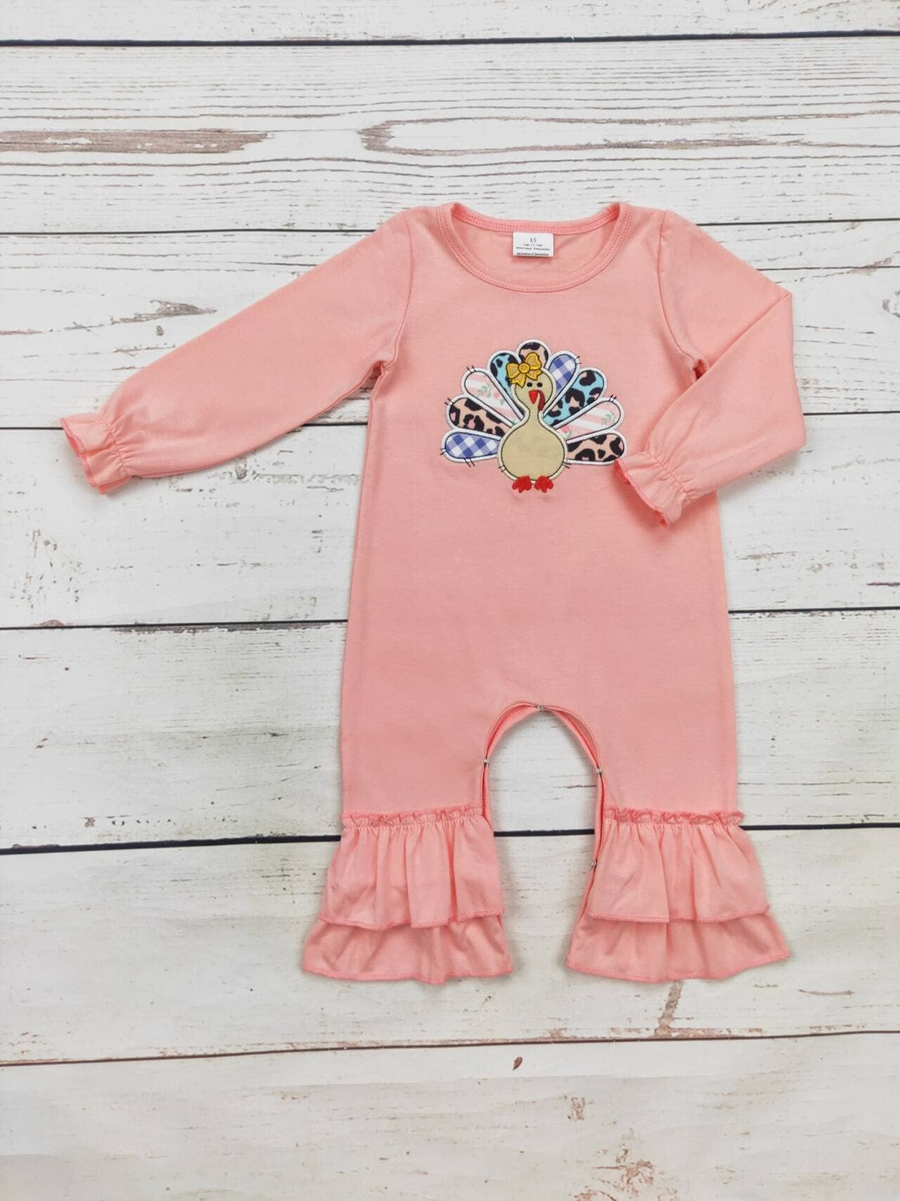 Baby Cotton Turkey Appliqué Thanksgiving Day Romper:
