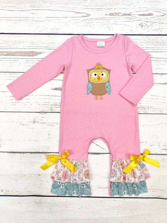 Baby Girls Owl Appliqué Romper: 3-6M