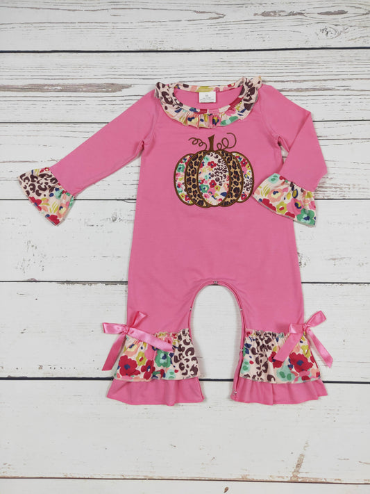 Pink Pumpkin Appliqué Romper: