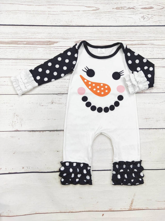 Baby Girl Snowman Print Romper: