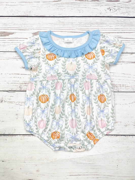 Baby Bow Pumpkin Bubble With Ruffle: 0-3M