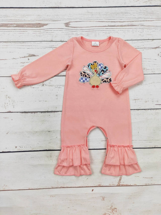 Baby Cotton Turkey Appliqué Thanksgiving Day Romper: